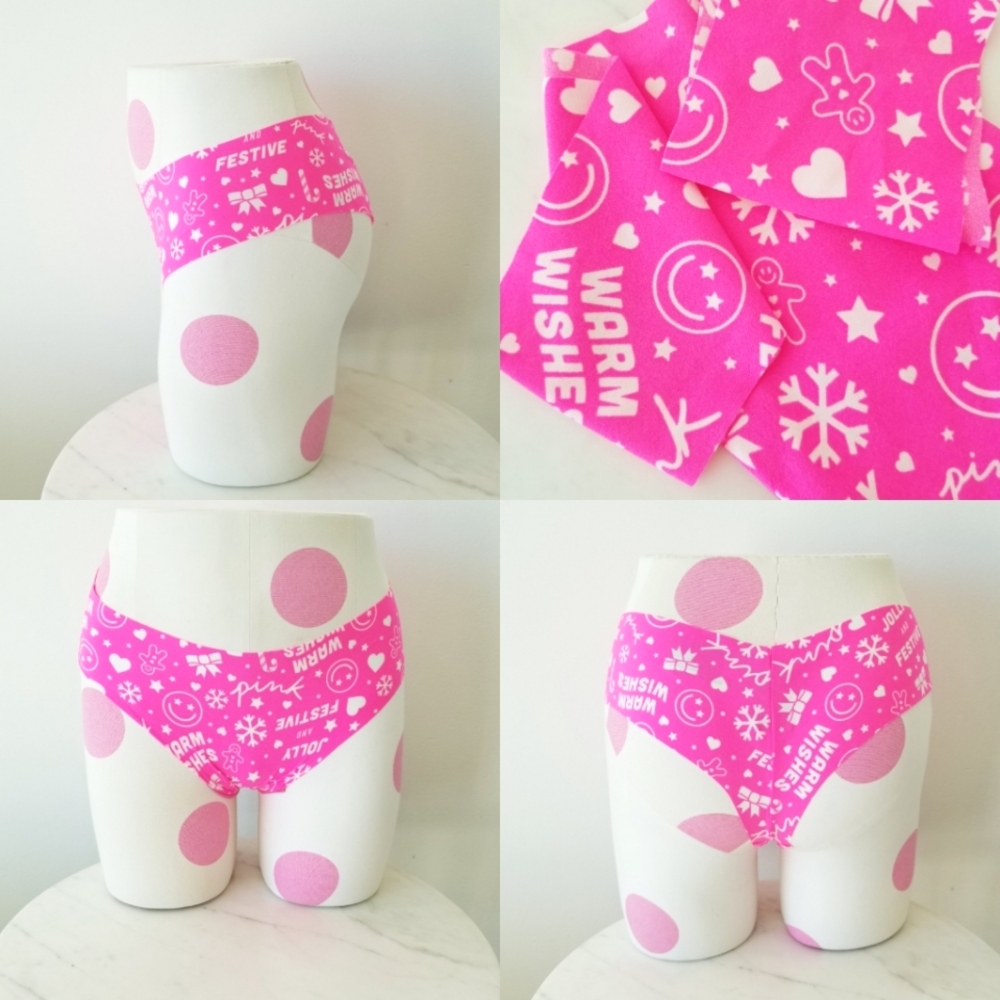 Victoria's Secret Pink Festive Holiday Christmas No Show Thong Panty Hearts NWT